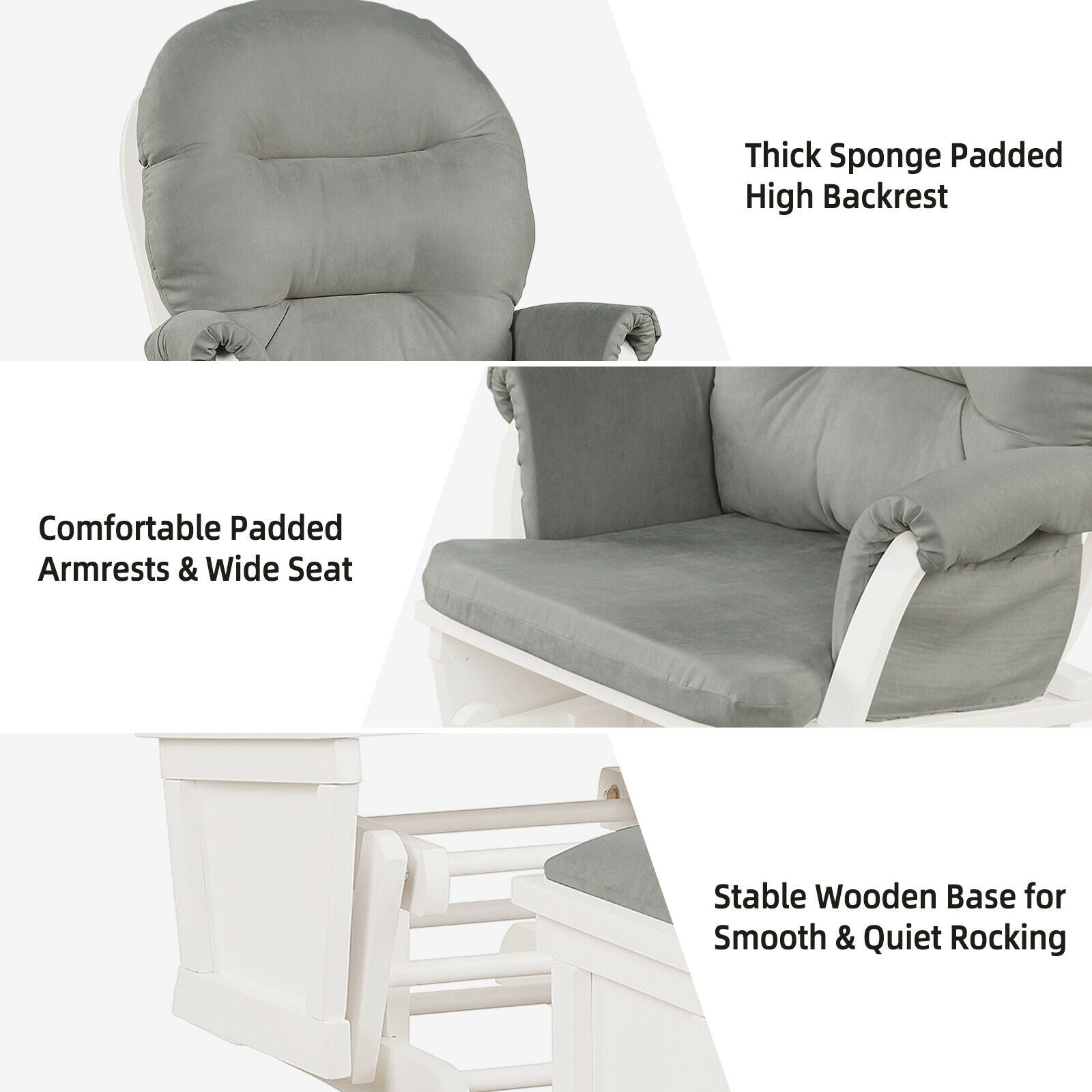 Wood Baby Glider and Ottoman Cushion Set with Padded Armrests, Light Gray Recliners at Gallery Canada