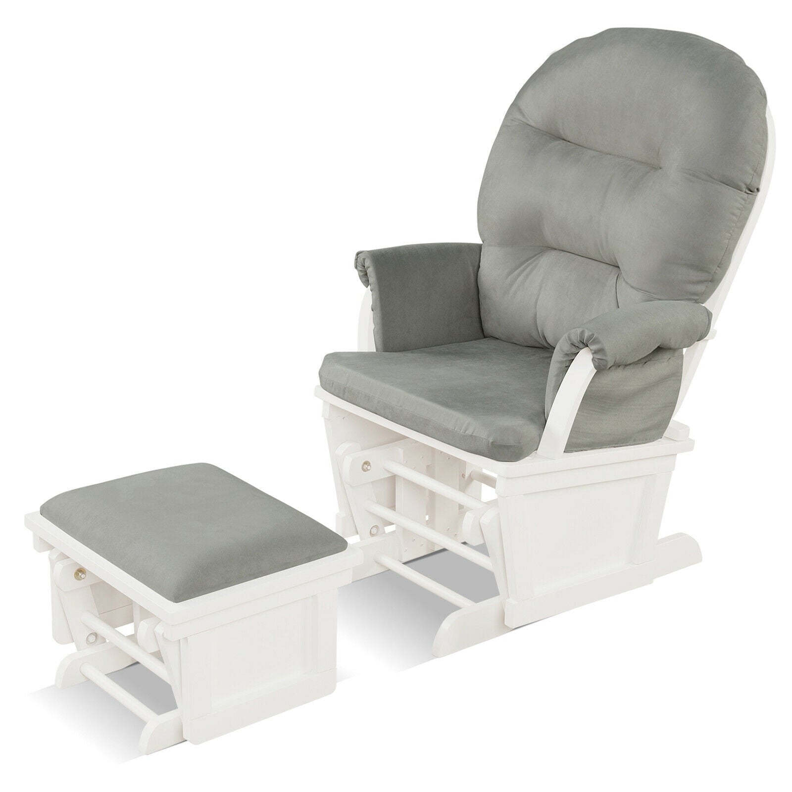 Wood Baby Glider and Ottoman Cushion Set with Padded Armrests, Light Gray Recliners at Gallery Canada