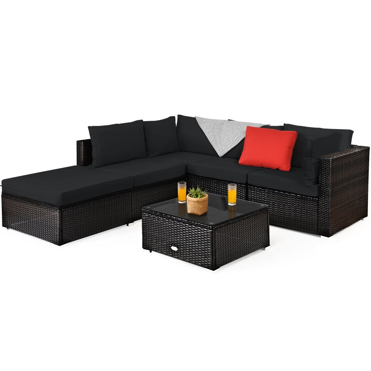 6 Piece Rattan Patio Furniture Set, Sofa Ottoman, Dark Black Outdoor Sectionals at Gallery Canada