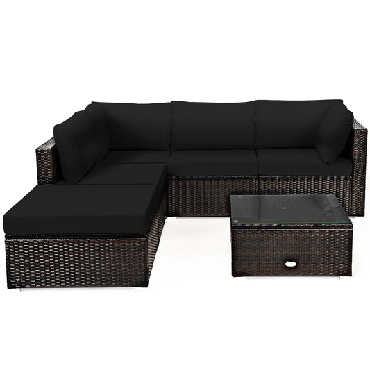 6 Pieces Outdoor Patio Rattan Furniture Set Sofa Ottoman-Dark Black, Black Outdoor Sectionals Black at Gallery Canada