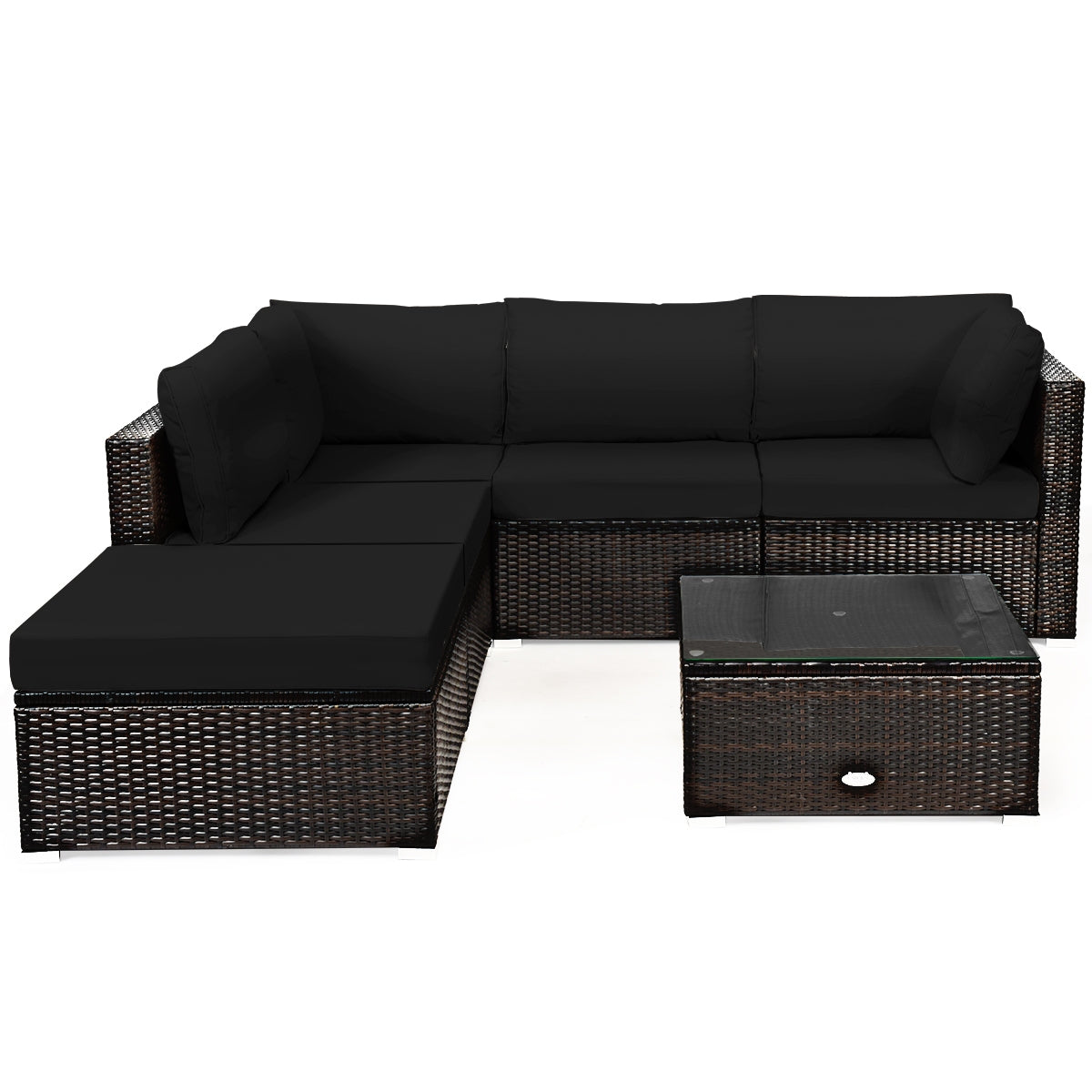 6 Piece Rattan Patio Furniture Set, Sofa Ottoman, Dark Black Outdoor Sectionals Black at Gallery Canada