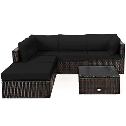 6 Piece Rattan Patio Furniture Set, Sofa Ottoman, Dark Black Outdoor Sectionals Black at Gallery Canada