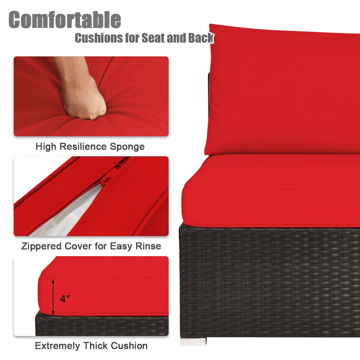 6 Pieces Outdoor Patio Rattan Furniture Set Sofa Ottoman, Red Outdoor Sectionals at Gallery Canada