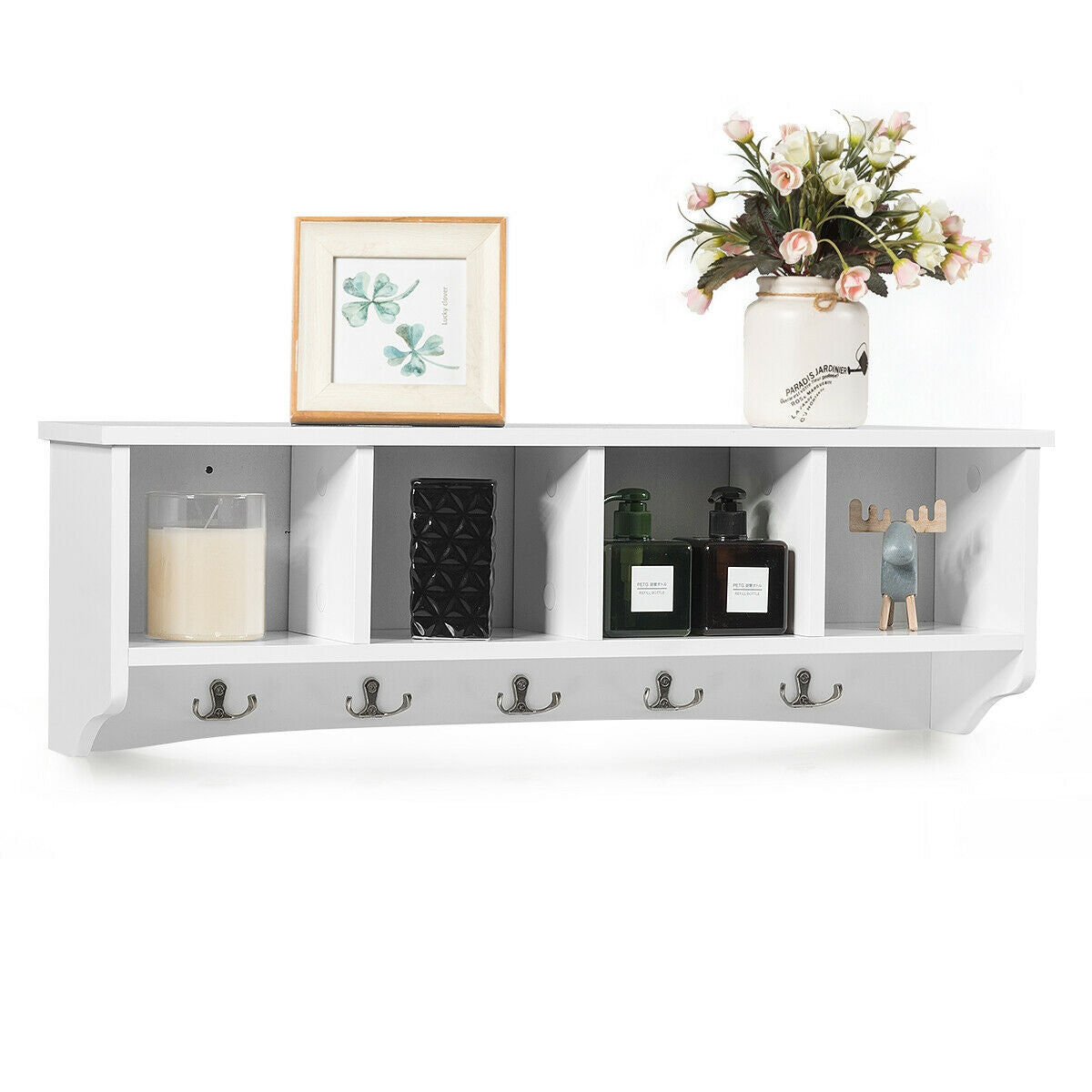 Wall Mounted Storage Cabinet, Hanging Entryway Shelf Coat Rack, White Coat Racks & Hall Trees at Gallery Canada
