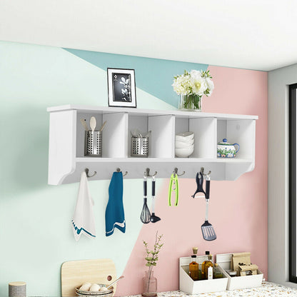 Wall Mounted Storage Cabinet, Hanging Entryway Shelf Coat Rack, White Coat Racks & Hall Trees at Gallery Canada