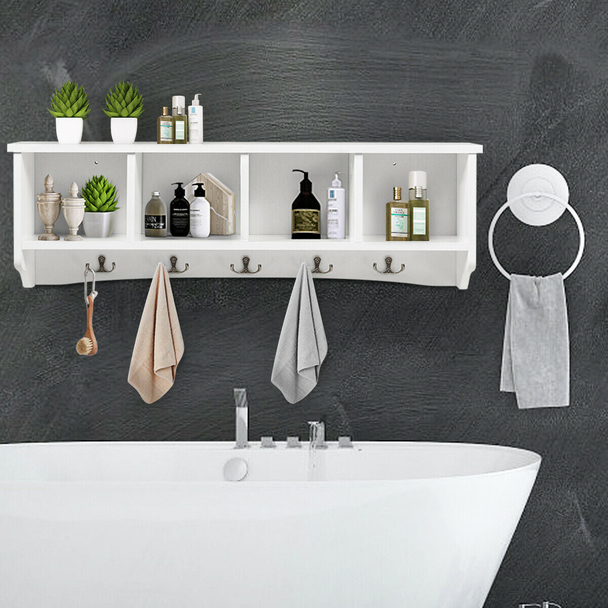 Wall Mounted Storage Cabinet, Hanging Entryway Shelf Coat Rack, White Coat Racks & Hall Trees at Gallery Canada