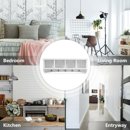 Wall Mounted Storage Cabinet, Hanging Entryway Shelf Coat Rack, White Coat Racks & Hall Trees at Gallery Canada