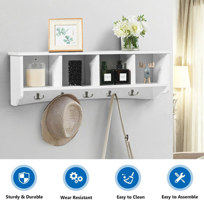 Wall-Mounted Storage Cabinet Hanging Entryway Shelf Coat Rack, White at Gallery Canada
