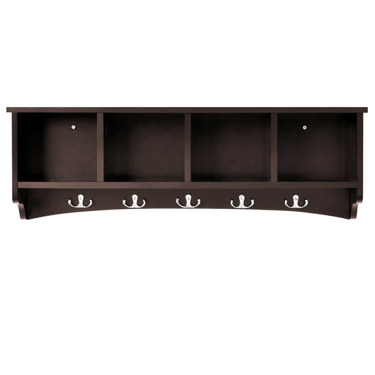Hanging Entryway Shelf Coat Rack, Wall Mounted Storage Cabinet, Brown Coat Racks & Hall Trees Brown at Gallery Canada