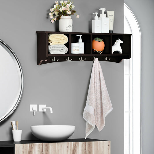 Hanging Entryway Shelf Coat Rack, Wall Mounted Storage Cabinet, Brown Coat Racks & Hall Trees Brown at Gallery Canada