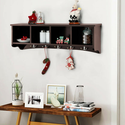 Hanging Entryway Shelf Coat Rack Wall Mounted Storage Cabinets, Brown at Gallery Canada