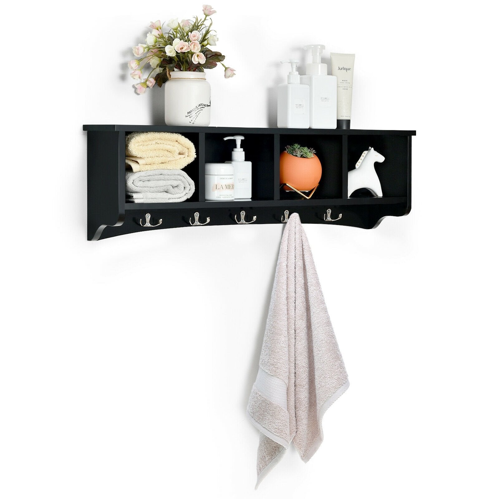 Hanging Entryway Shelf Coat Rack Wall Mounted Storage Cabinets, Black - Gallery Canada