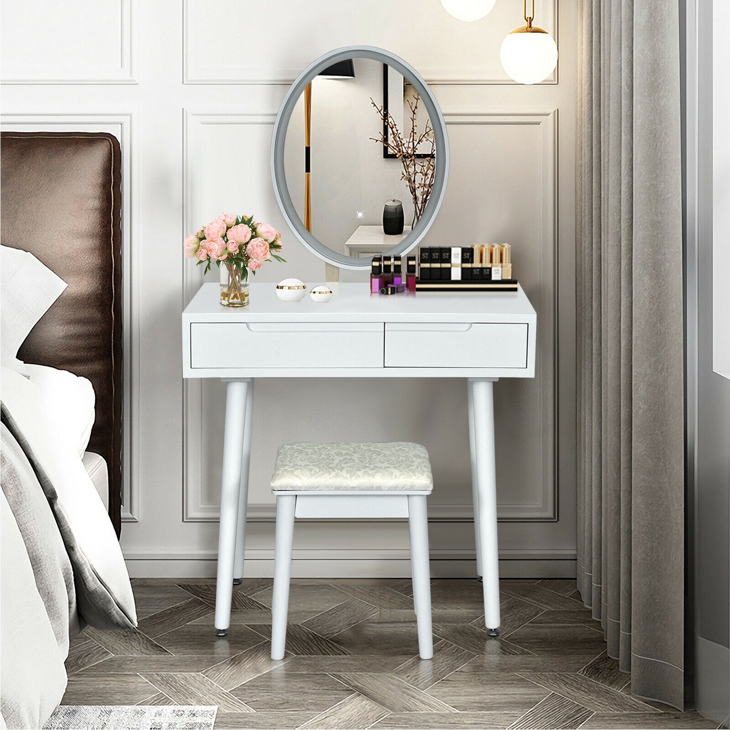 Touch Screen Vanity Makeup Table Stool Set, White Makeup Vanities at Gallery Canada