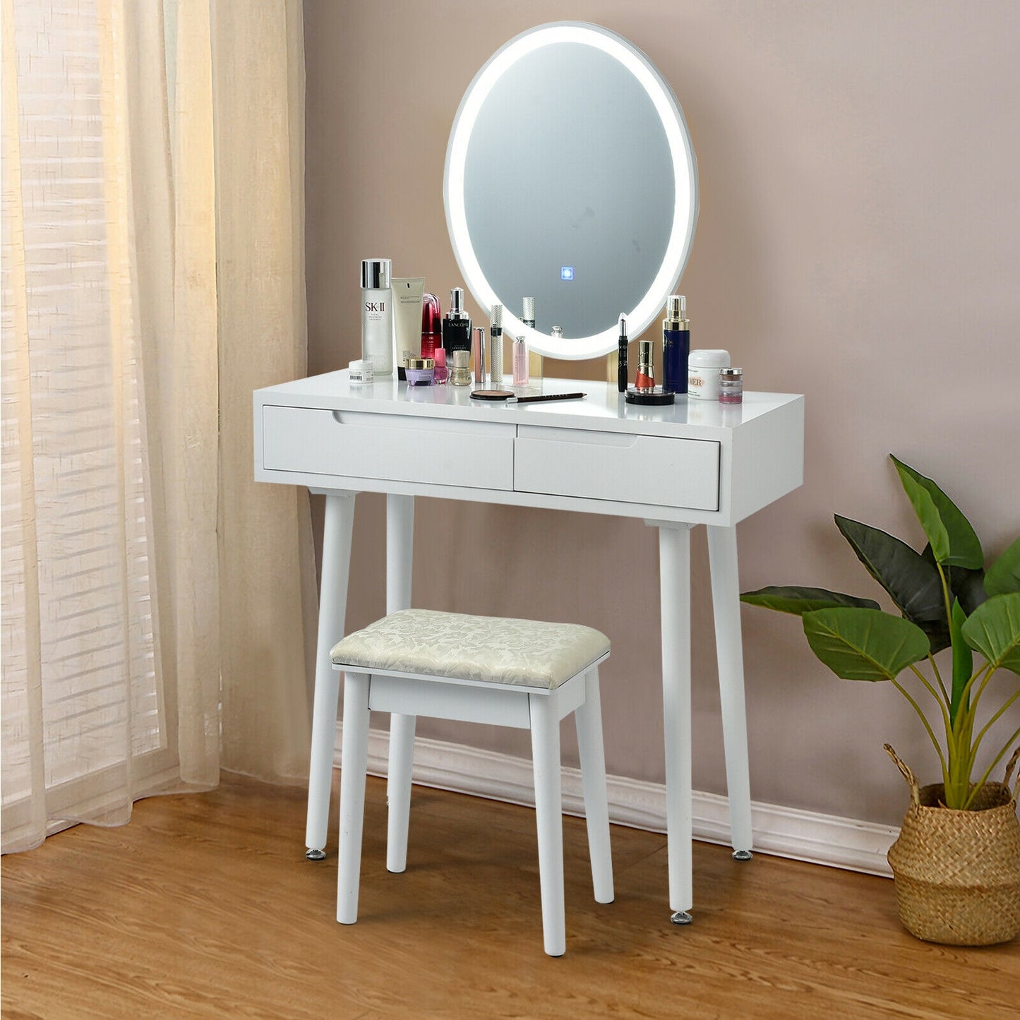 Touch Screen Vanity Makeup Table Stool Set, White Makeup Vanities at Gallery Canada