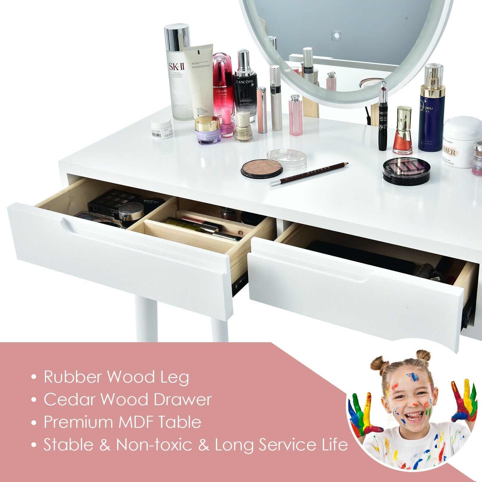 Touch Screen Vanity Makeup Table Stool Set, White Makeup Vanities at Gallery Canada