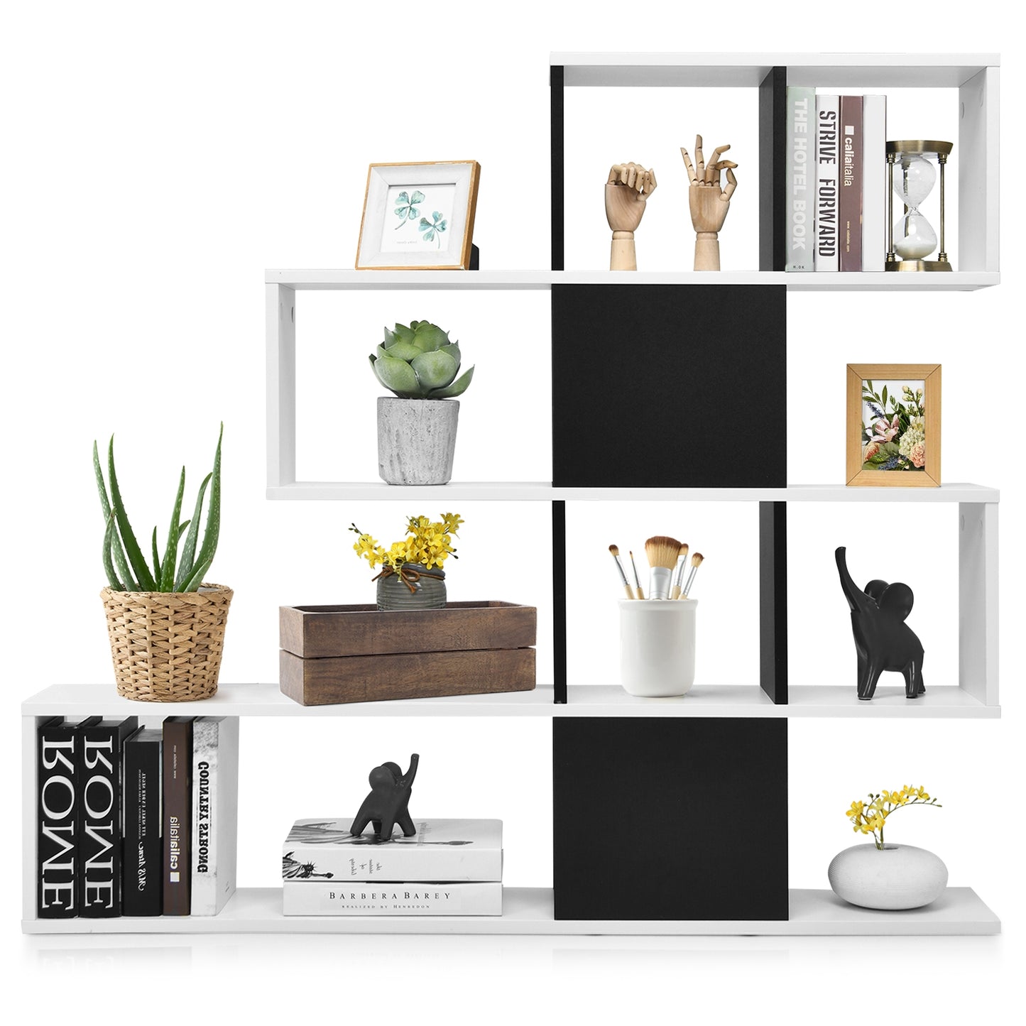 5-Tier Bookshelf Corner Ladder Bookcase with Storage Rack, Black & White Bookcases at Gallery Canada