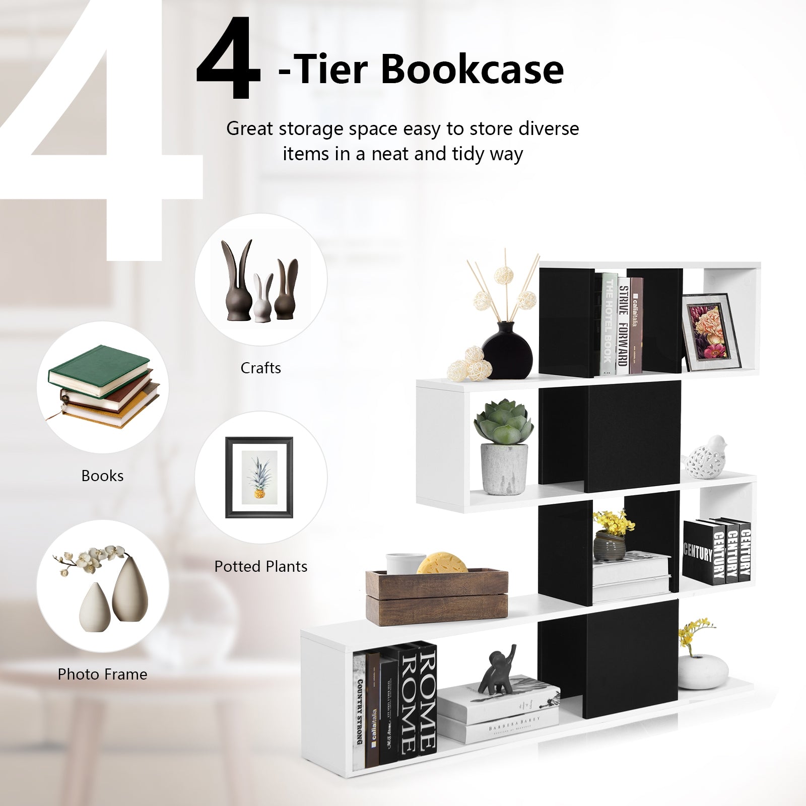 5-Tier Bookshelf Corner Ladder Bookcase with Storage Rack, Black & White Bookcases at Gallery Canada