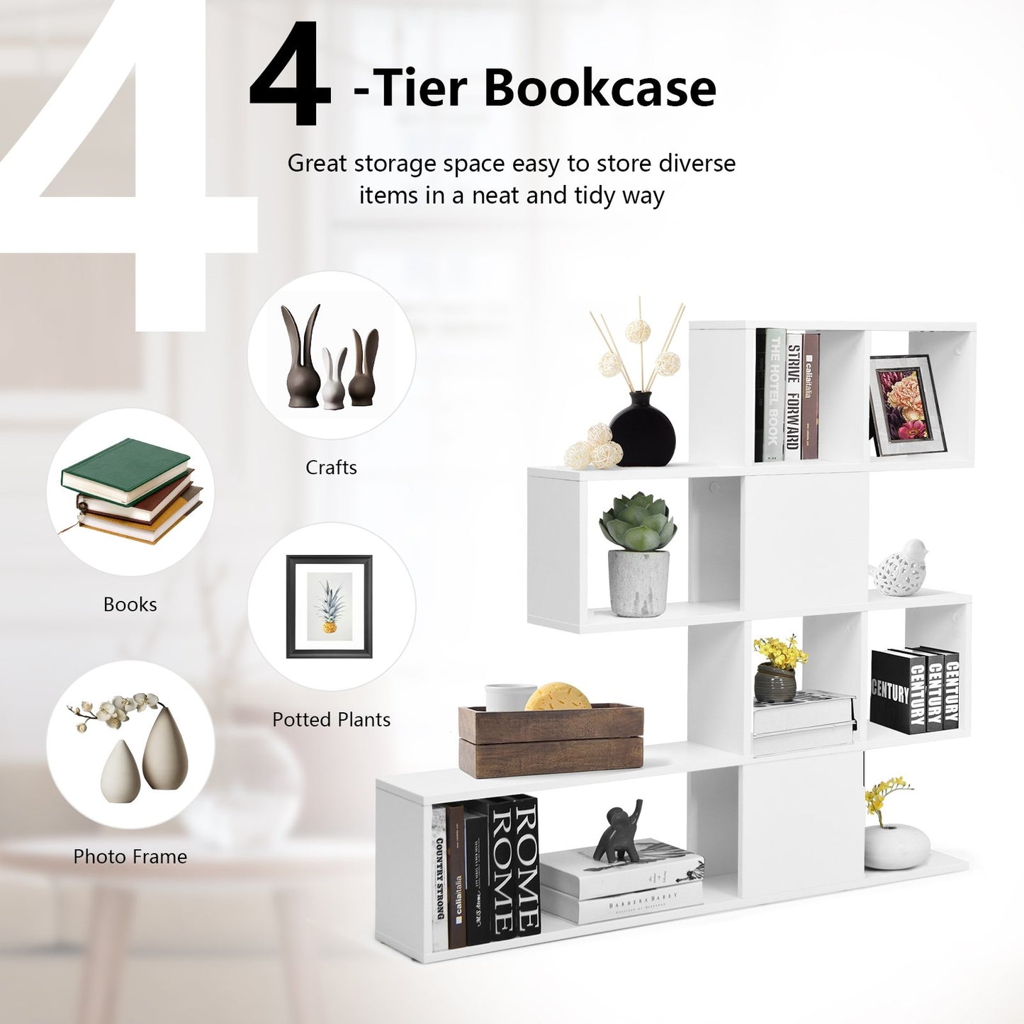 5-Tier Bookshelf Corner Ladder Bookcase with Storage Rack, White - Gallery Canada