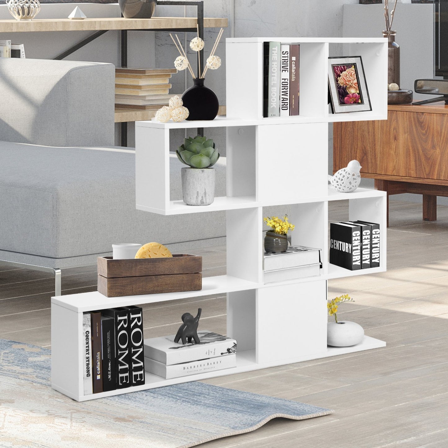 5-Tier Bookshelf Corner Ladder Bookcase with Storage Rack, White - Gallery Canada