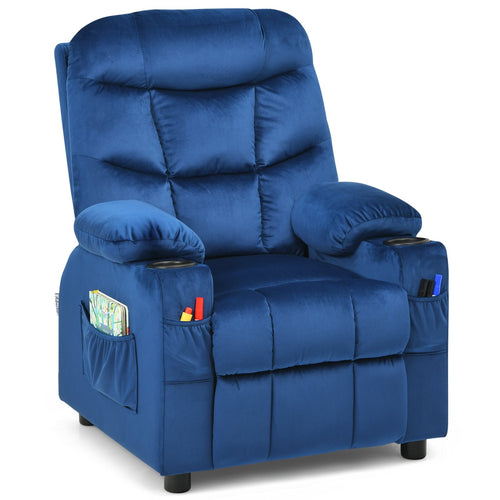 Kids Recliner Chair with Cup Holder and Footrest for Children, Light Blue