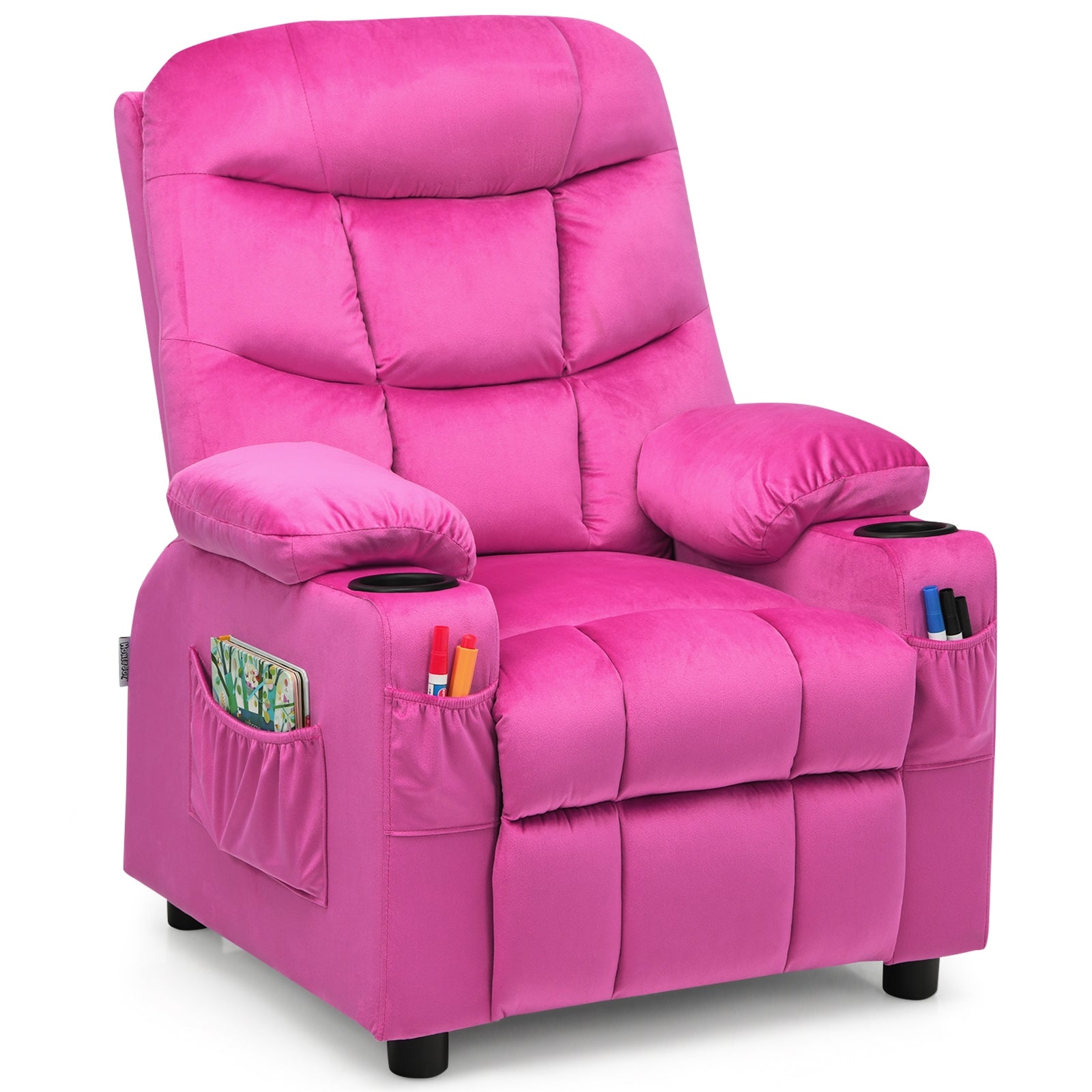 Kids Recliner Chair With Cup Holder, Footrest, Pink Kids Chairs & Seating Pink at Gallery Canada