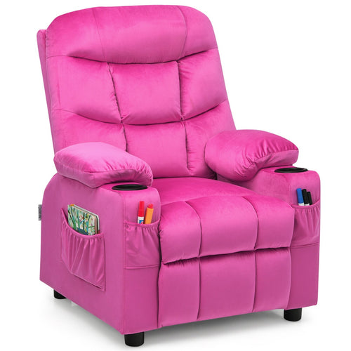 Kids Recliner Chair with Cup Holder and Footrest for Children, Pink