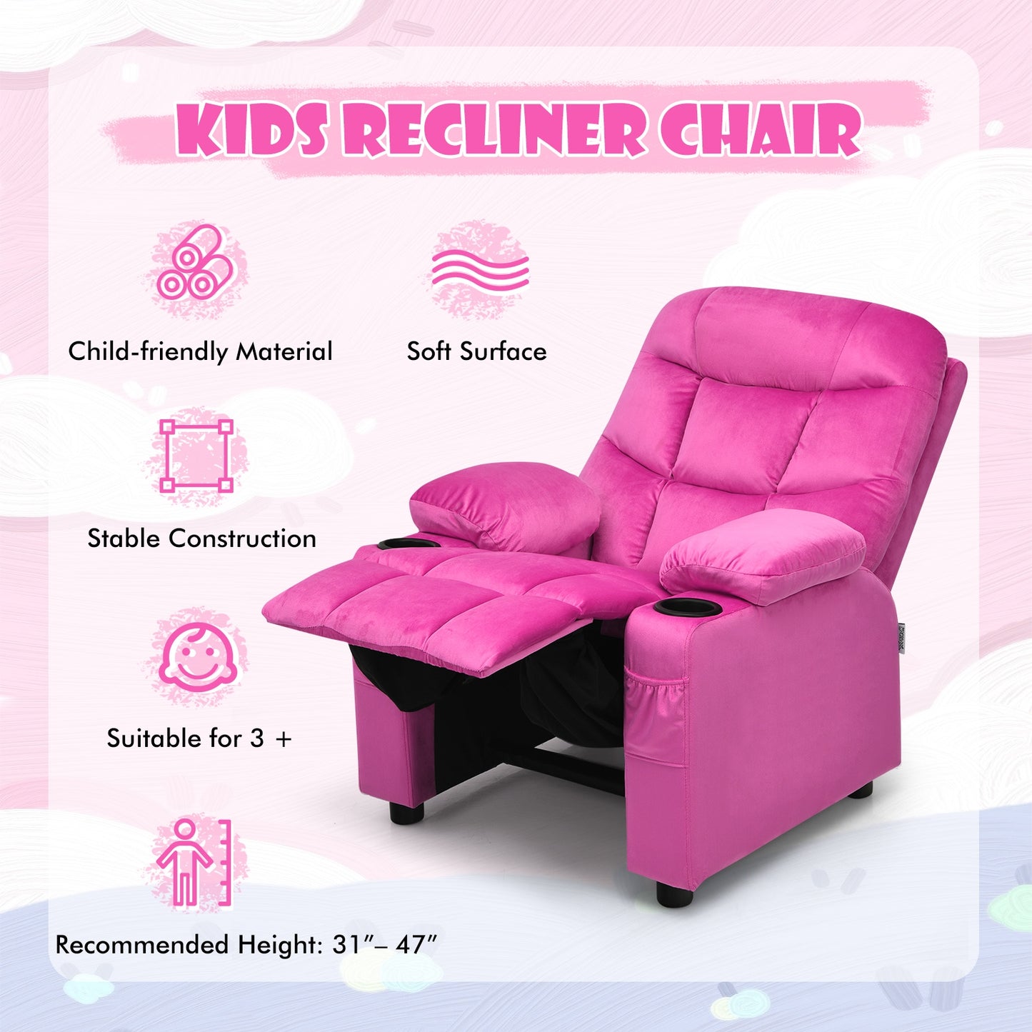 Kids Recliner Chair With Cup Holder, Footrest, Pink Kids Chairs & Seating at Gallery Canada