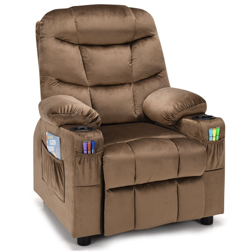 Kids Recliner Chair with Cup Holder and Footrest for Children, Light Brown