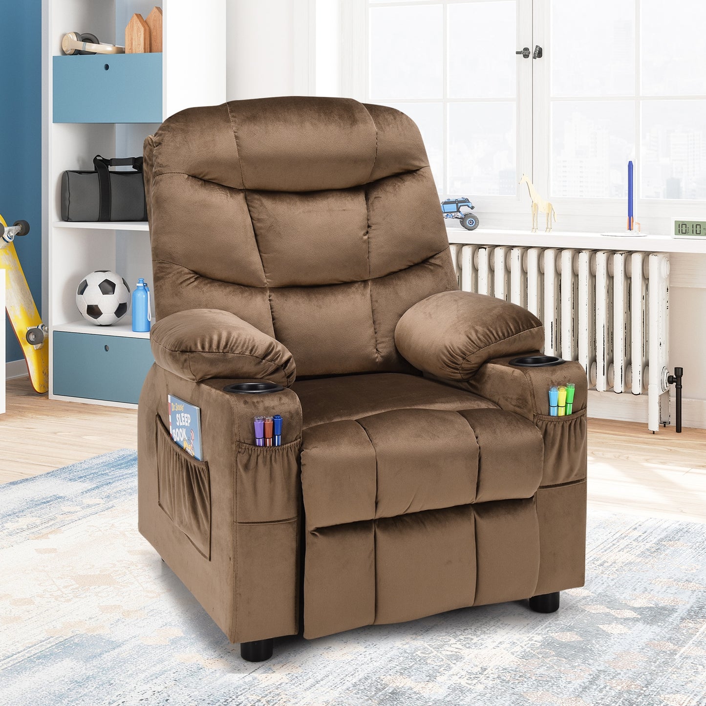 Kids Recliner Chair With Cup Holder, Footrest, Light Brown Kids Chairs & Seating at Gallery Canada