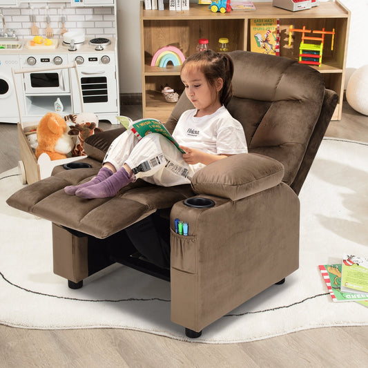 Kids Recliner Chair with Cup Holder and Footrest for Children, Light Brown - Gallery Canada