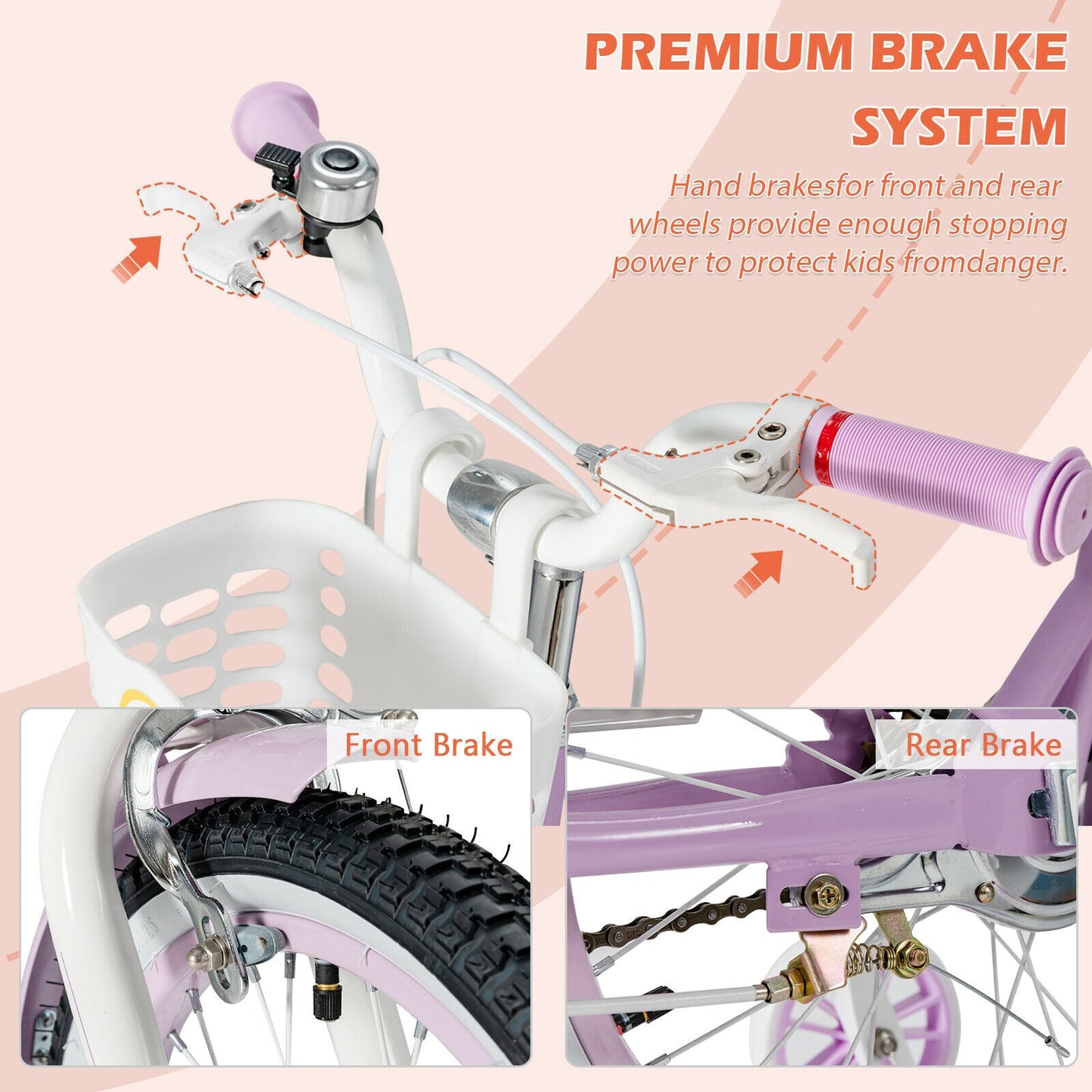 18 Inch Kids Adjustable Bike with Training Wheels, Purple Kids Bike at Gallery Canada