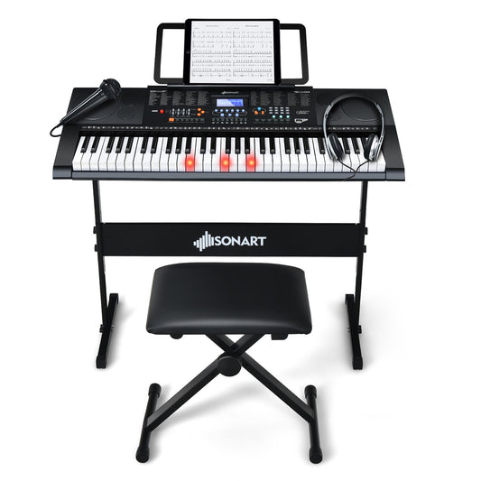 61-Key Electronic Keyboard Piano Set with Full Size Lighted Keys, Black - Gallery Canada