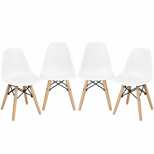Medieval Style Children Chair Set, 4 Pieces, Wood Legs, White