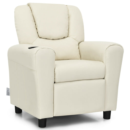 Children PU Leather Recliner Chair with Front Footrest, Beige - Gallery Canada