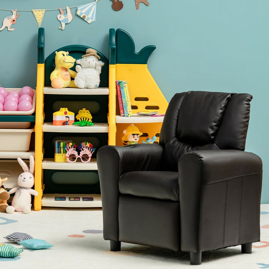 Children PU Leather Recliner Chair with Front Footrest, Brown - Gallery Canada