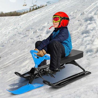 Kids Snow Sand Grass Sled with Steering Wheel and Brakes, Blue at Gallery Canada