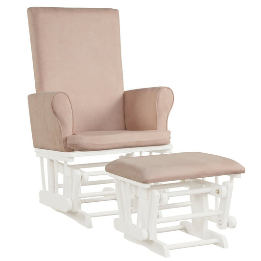 Wooden Baby Nursery Glider and Ottoman Cushion Set, Pink - Gallery Canada