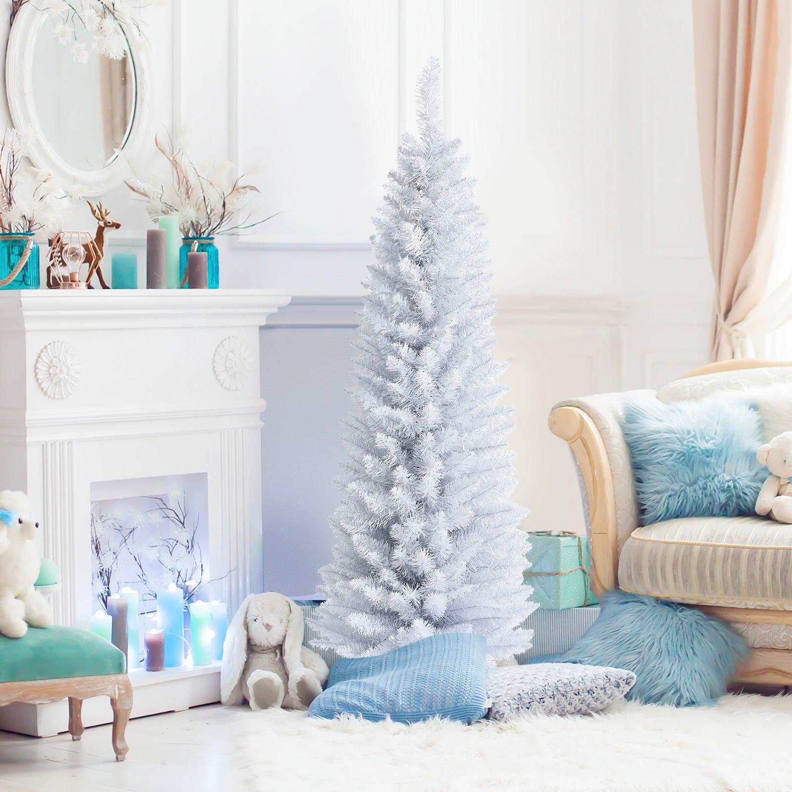 Slim Artificial Christmas Pencil Tree with PVC Needles and Folding Metal Stand-5', White Christmas Tree at Gallery Canada