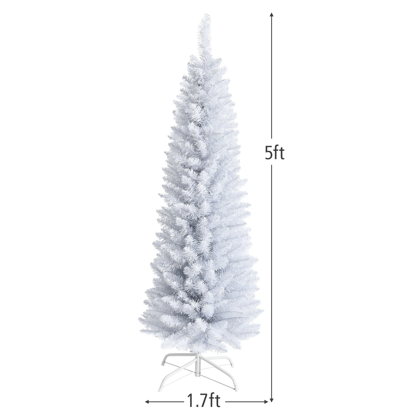 Slim Artificial Christmas Pencil Tree with PVC Needles and Folding Metal Stand-5', White Christmas Tree at Gallery Canada