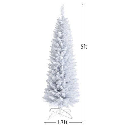 Slim Artificial Christmas Pencil Tree with PVC Needles and Folding Metal Stand-5', White Christmas Tree at Gallery Canada