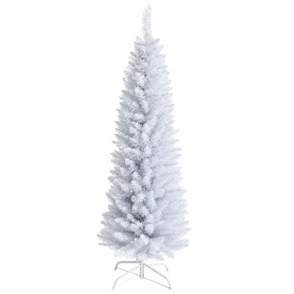 Slim Artificial Christmas Pencil Tree, PVC Needles, Folding Metal Stand, 5', White Christmas Tree White at Gallery Canada