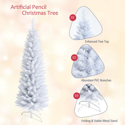 Slim Artificial Christmas Pencil Tree with PVC Needles and Folding Metal Stand-5', White Christmas Tree at Gallery Canada