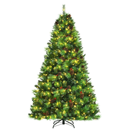 Pre-lit Hinged Christmas Tree with Pine Cones and Red Berries-8', Green - Gallery Canada