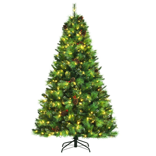 Pre-lit Hinged Christmas Tree with Pine Cones and Red Berries-7', Green - Gallery Canada
