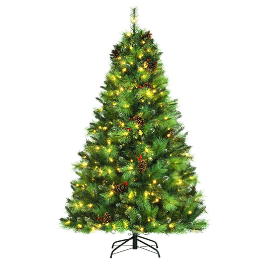 Pre-lit Hinged Christmas Tree with Pine Cones and Red Berries-6', Green - Gallery Canada