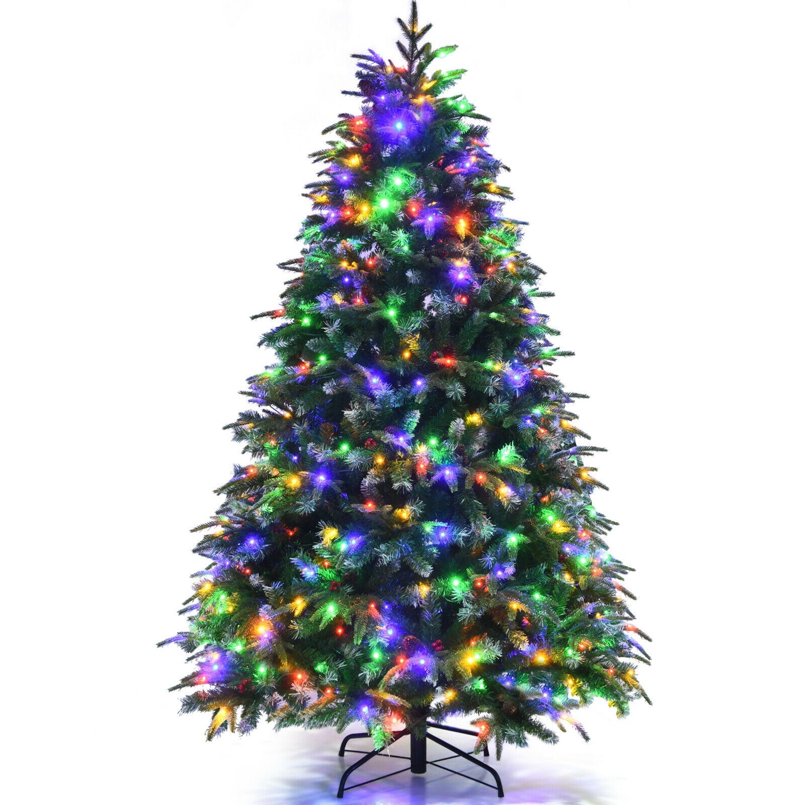 Pre-Lit Snowy Christmas Hinged Tree with Flash Modes and Multi-Color Lights-6 ft, Green Christmas Tree 6 ft at Gallery Canada