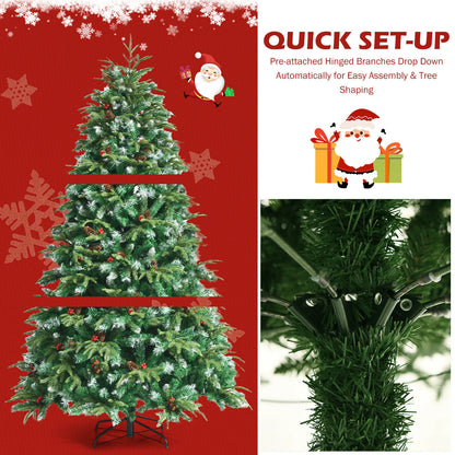 Pre-Lit Snowy Christmas Hinged Tree with Flash Modes and Multi-Color Lights-6 ft, Green Christmas Tree at Gallery Canada