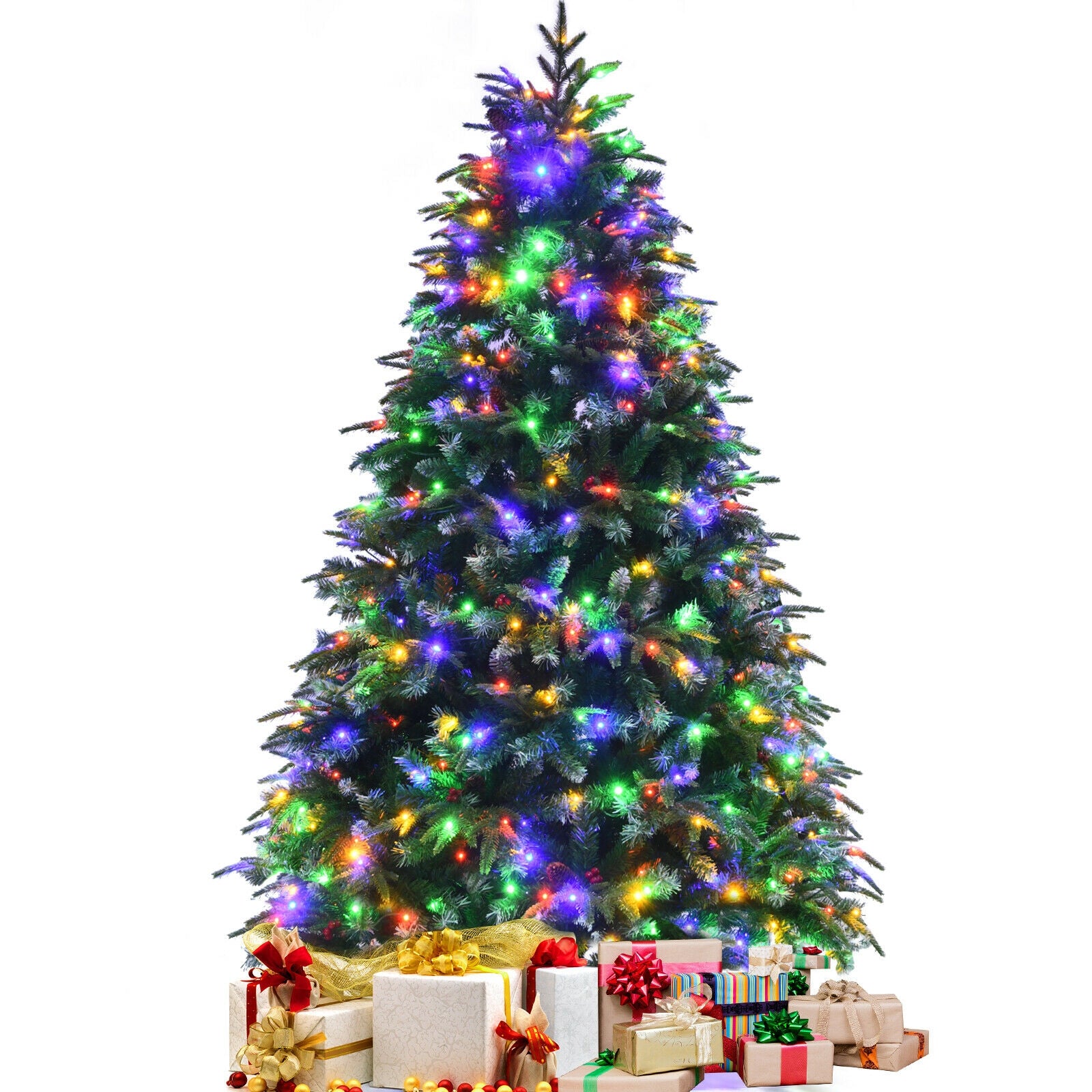 Pre-Lit Snowy Christmas Hinged Tree with Flash Modes and Multi-Color Lights-6 ft, Green Christmas Tree at Gallery Canada