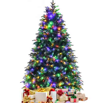 Pre-Lit Snowy Christmas Hinged Tree with Flash Modes and Multi-Color Lights-6 ft, Green Christmas Tree at Gallery Canada