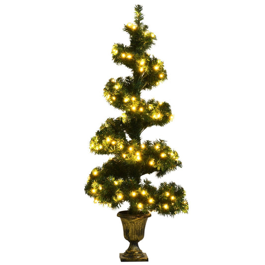 4 Feet Pre-lit Spiral Entrance Artificial Christmas Tree with Retro Urn Base, Green - Gallery Canada